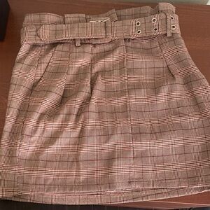 Plaid Brown Skirt with Belt